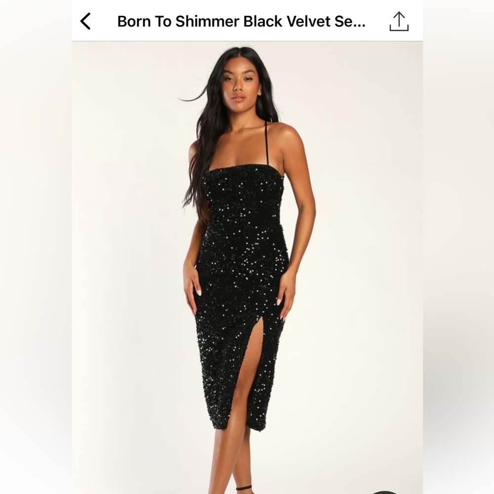 Born to Shimmer Black Velvet Sequin Lace Up Midi Dress